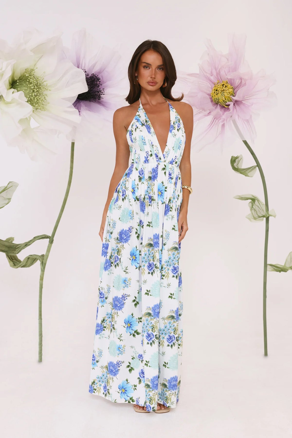 Garden Of Light Halter Maxi Dress Blue