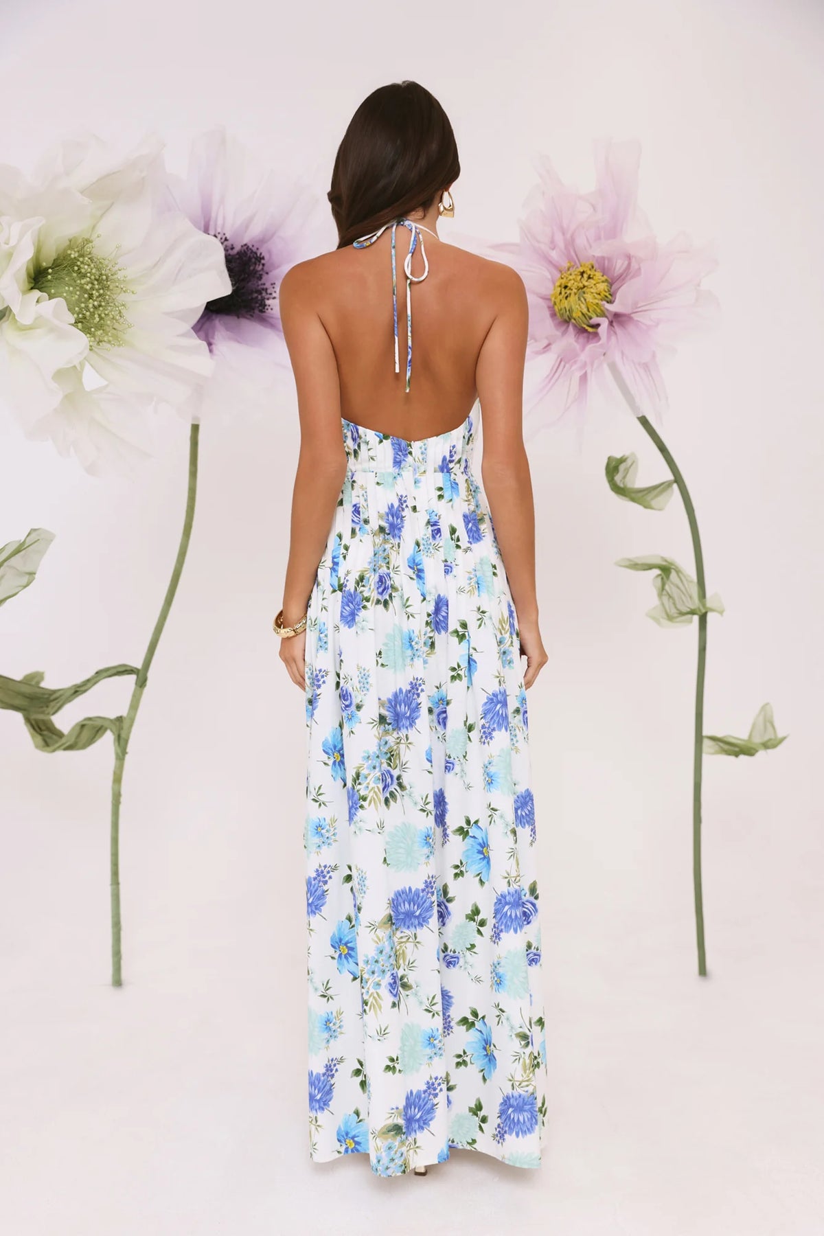 Garden Of Light Halter Maxi Dress Blue